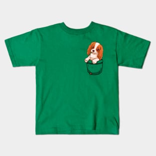 Pocket Cute Cavalier King Charles Spaniel Dog Kids T-Shirt